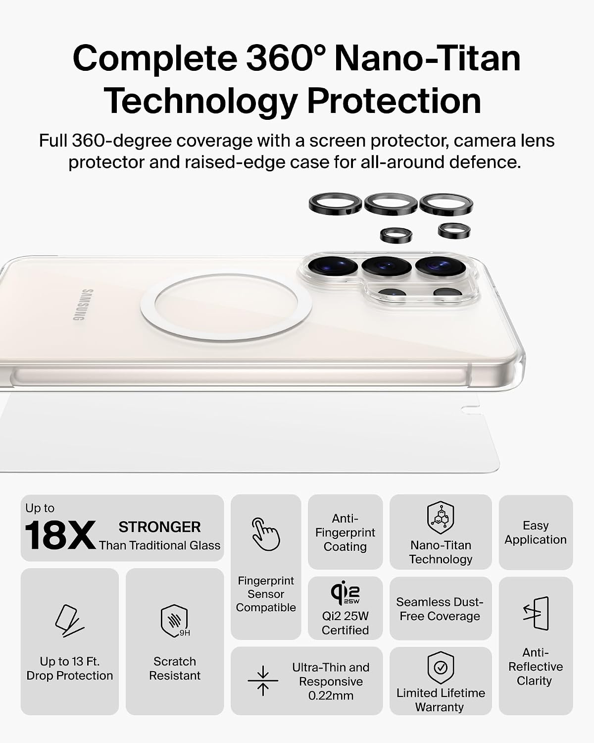 Belkin ScreenForce Titan Protective Bundle for Samsung Galaxy S26 Ultra with Scratch Resistant Screen Protector, Shockproof Phone Case and Anti-Reflective Camera Lens Protector - 4M Drop Protection