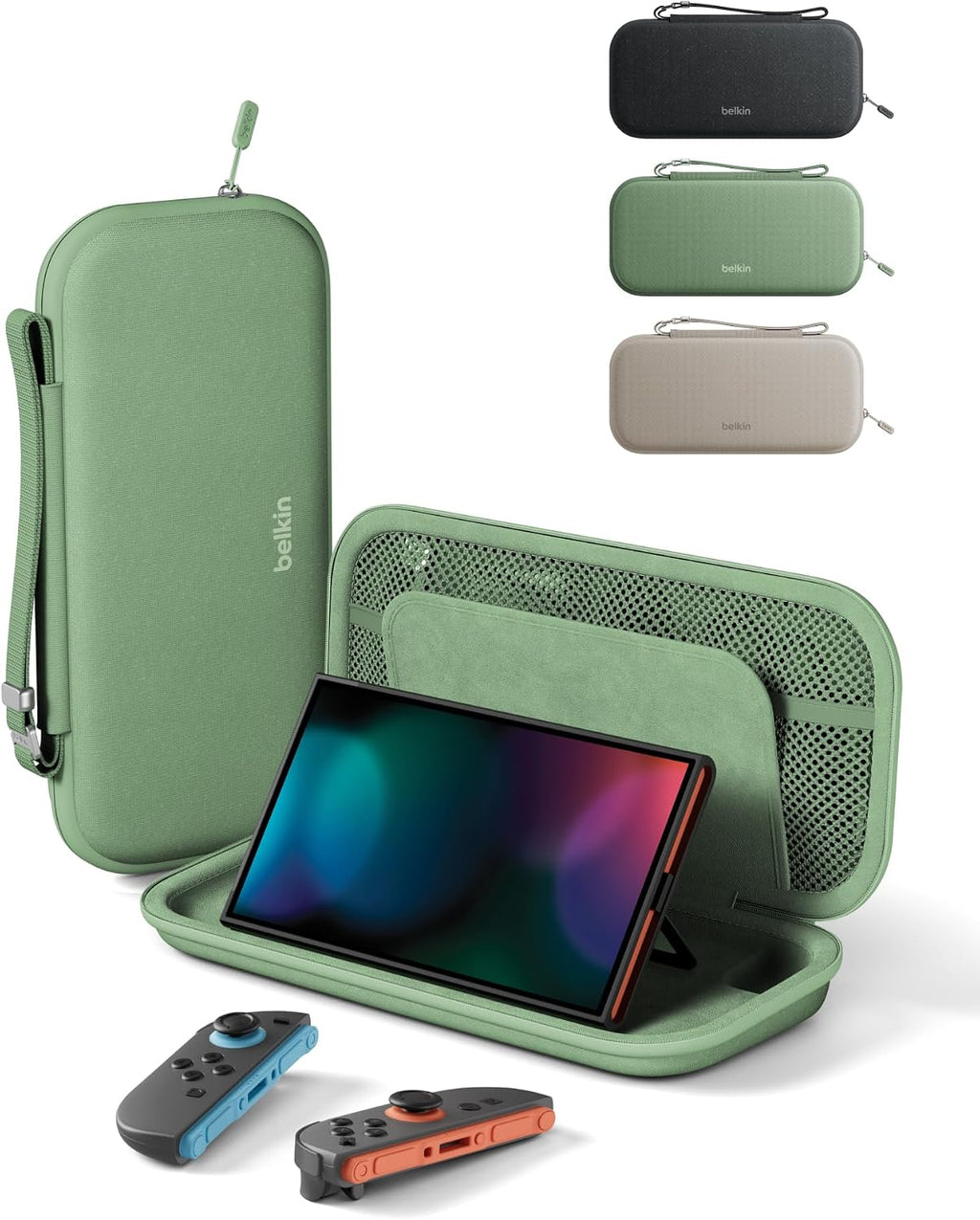 Belkin Nintendo Switch 2 Case Travel Bag w/AirTag Holder & Game Card Storage Pocket - Portable Lightweight Protective Carrying Case w/Hard Shell & Soft Interior, Gaming Travel Essentials - Sage