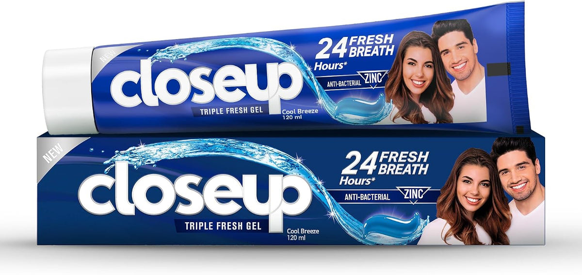 Closeup Triple Fresh Gel Toothpaste, Cool Breeze, for 24HR fresh breath, 120ml — front product image