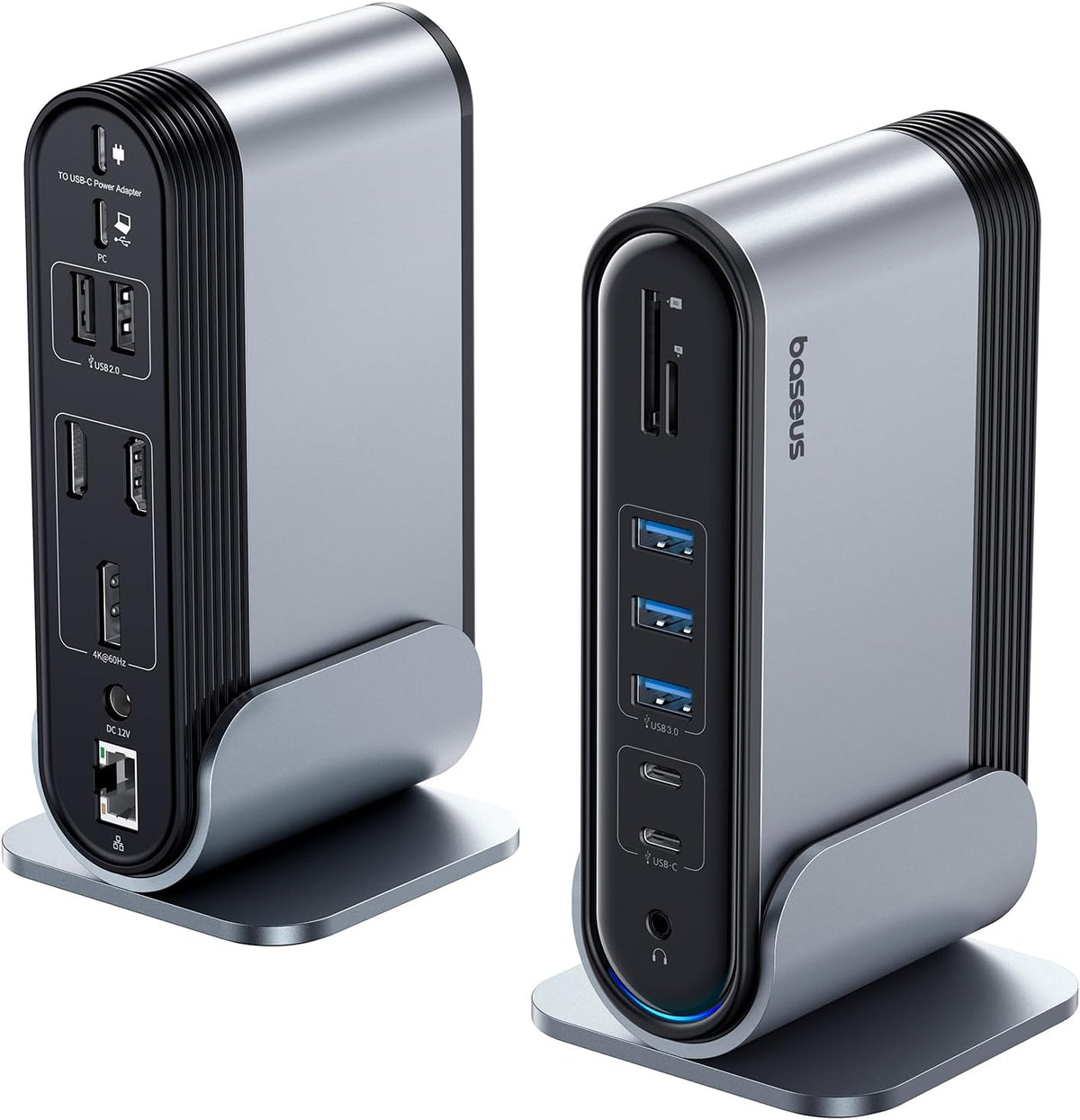 Baseus 17 in 1 Docking Station 3 Monitors 4K @ 60Hz Adapter with 2 HDMI, DisplayPort, 5 USB Data 3.0 5Gbps, PD 100W, Gigabit Ethernet for HP/Lenovo/Dell/MacBook/Surface Laptop — 17-in-1 three-screen — Black