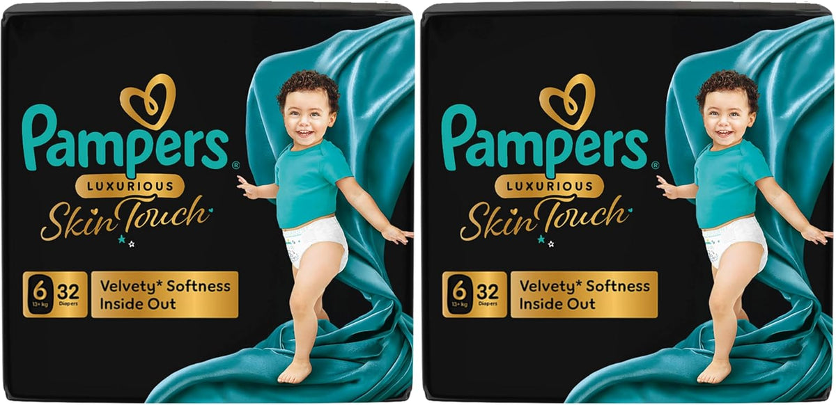 Pampers Luxurious Skin Touch Premium Diapers Size 6, 13+kg 32 for Toddlers (Pack of 2)