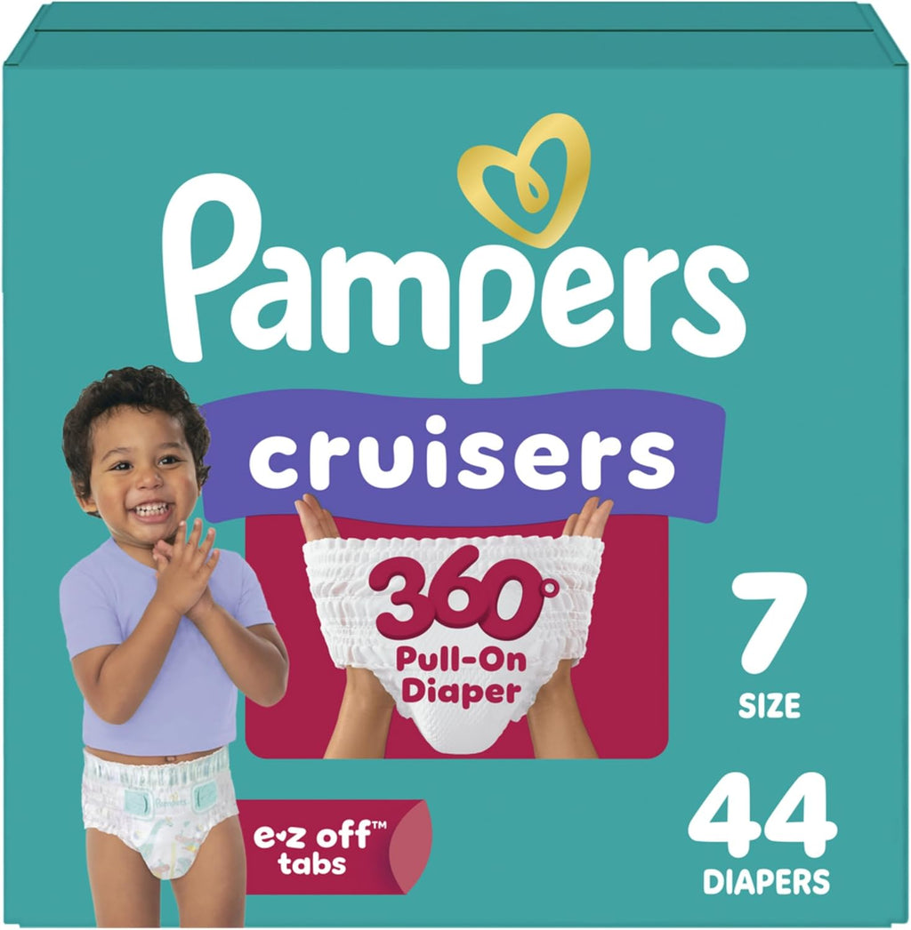 Pampers Cruisers 360 Diapers - Size 7, 44 Count, Pull-On Disposable Baby Diapers, Gap-Free Fit