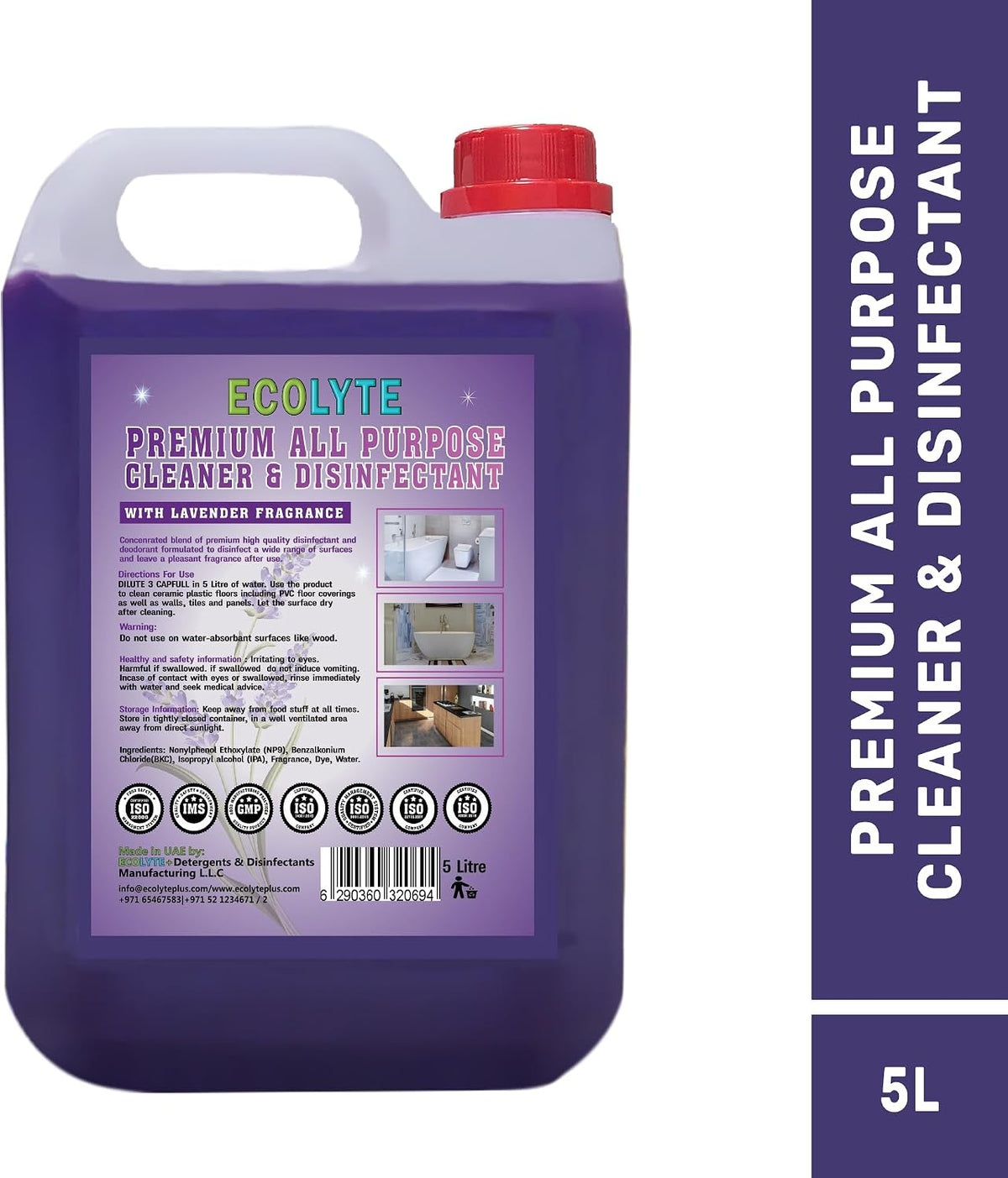 ECOLYTE+ Floor Cleaner, Premium All Purpose Cleaner Plus Disinfectant, for Hospital, Home, Office & Commercial Use for Dirt, Stains & Germs, Floor Cleaning (Lavender, 5 Liter) — additional view 3