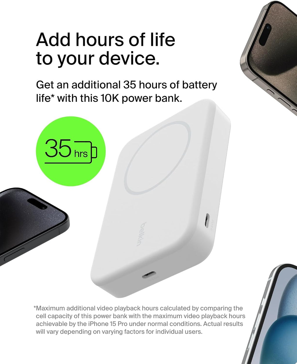Belkin BoostCharge Pro Wireless Power Bank 10000mAh, 15W with Qi2, MagSafe Compatible Portable Charger + Built-in Pop-up Kickstand, For iPhone 17, iPhone Air, iPhone 16, 15, 14, Pixelsnap and More