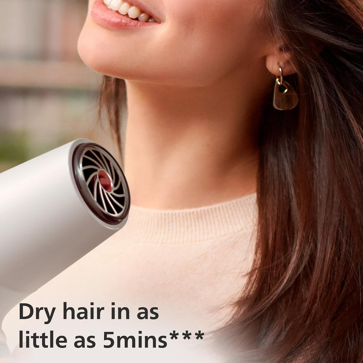 Philips -Hair Dryer 5000 Series, ThermoShield Technology, Ionic Care, 2100 W, White, with Styling Nozzle and Volume Diffuser, Model BHD500/20 — White/Metallic