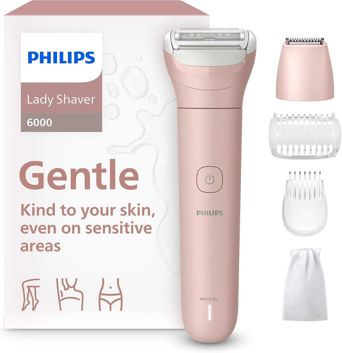 Philips Lady Electric Shaver Series 6000 for Women, Cordless, Wet & Dry with 4 Accessories, BRL137/00 — Series 6000