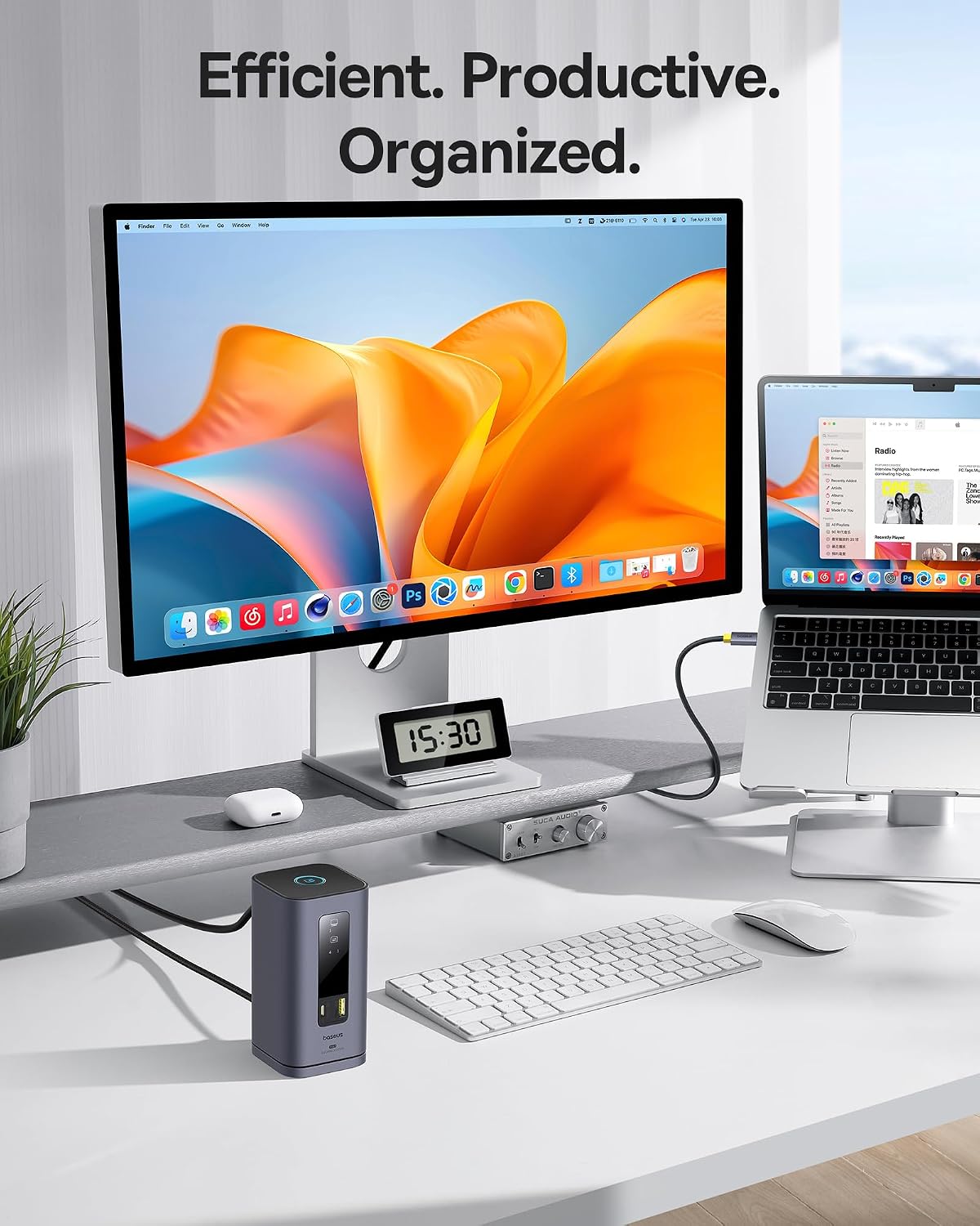 Baseus Spacemate Displaylink Docking Station USB C, 11 in 1, 3 Monitor 4K, 10Gbps USB-C/A, PD 100W, Ethernet, Audio, for M1/M2/M3/Win and MacOS — Triple Monitor for macOS — Grey