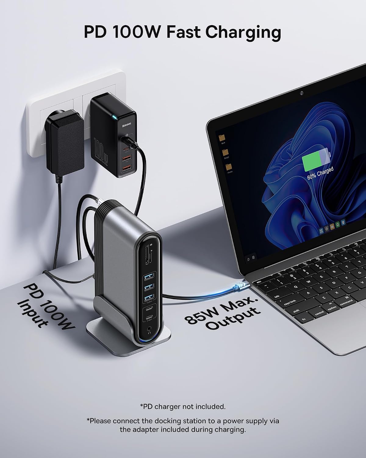 Baseus 17-in-1 Laptop Docking Station 3 Monitors with 4K HDMI+DP, USB C Docking Station with 7 USB, 1000Mbps Ethernet, 100W PD, Card Readers — 17 in 1 — Black