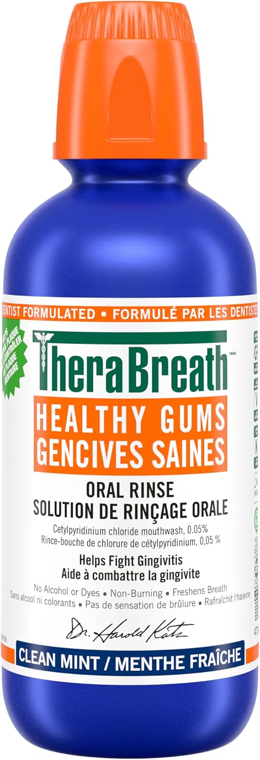 TheraBreath Healthy Gums Oral Rinse, Clean Mint, 16 oz — front product image