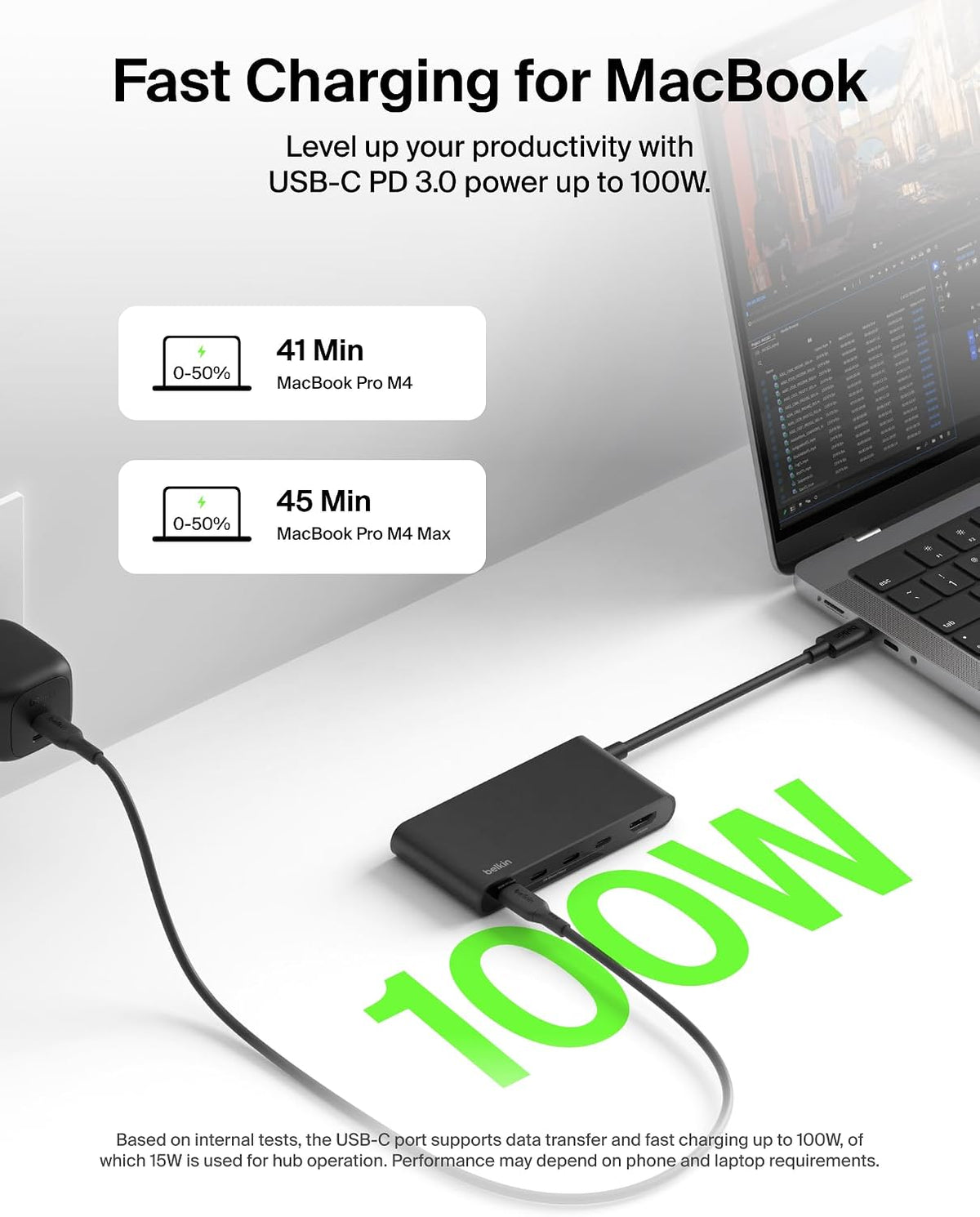 Belkin USB-C Hub, 5-Port Hub with 4K HDMI Display @ 60Hz, 100W Power Delivery, Fast Data Transfer 10Gbps, USB-C Multiport Adapter - Compatible with MacBook, iPad Pro, Chromebook, & More
