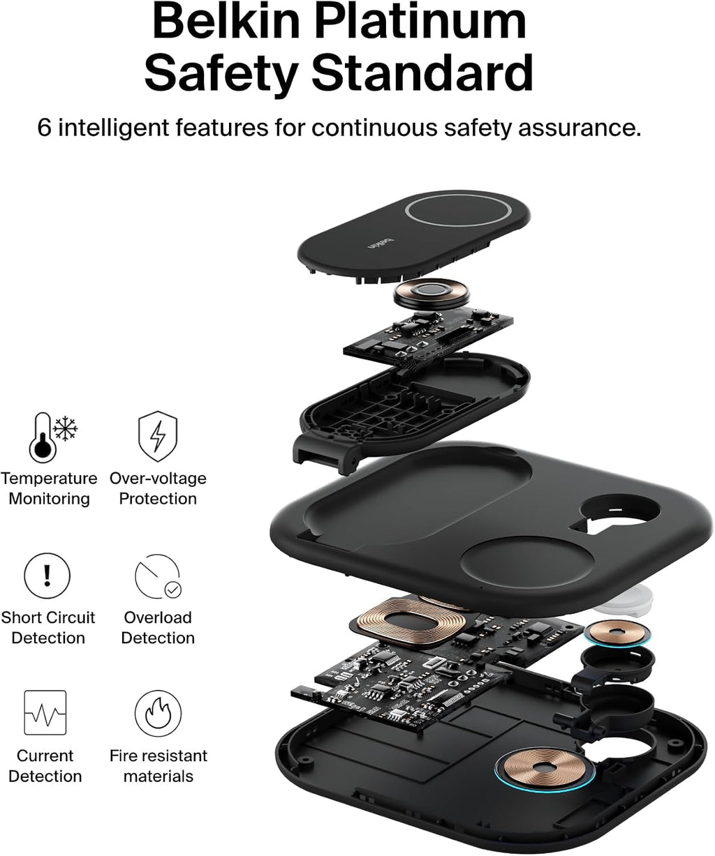 Belkin BoostCharge 3 in 1 Foldable Charging Station with Qi2, 15W - Black