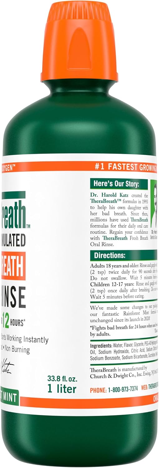 TheraBreath Fresh Breath Mouthwash, Rainforest Mint, 1 L — additional product view 2