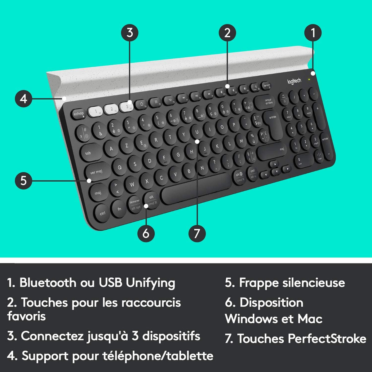 Logitech K780 Keyboard — Dark Grey/White