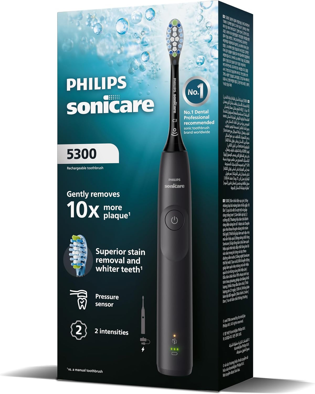 Philips Sonicare 5300 Series Electric Toothbrush Next-Generation Sonicare Technology, Pressure Sensor, 2 Intensity Settings,SmarTimer,BrushPacer,21-day Runtime,Black,Model HX7101/05,UAE Certified — Black