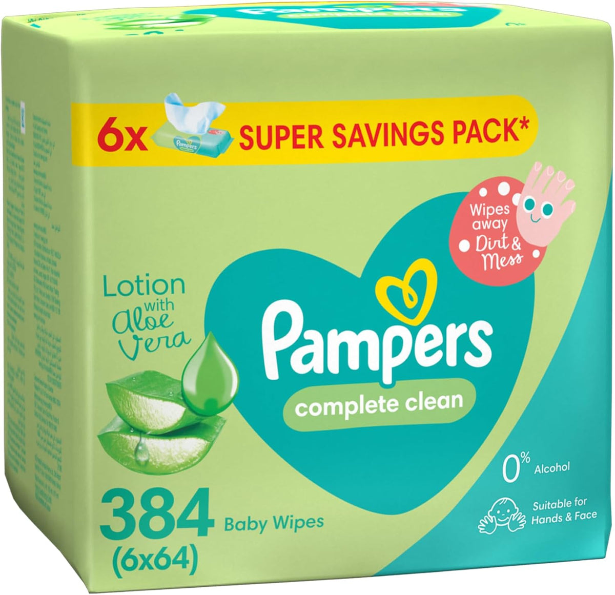 Pampers Complete Clean Baby Wipes with Aloe Vera Lotion, 384 Count