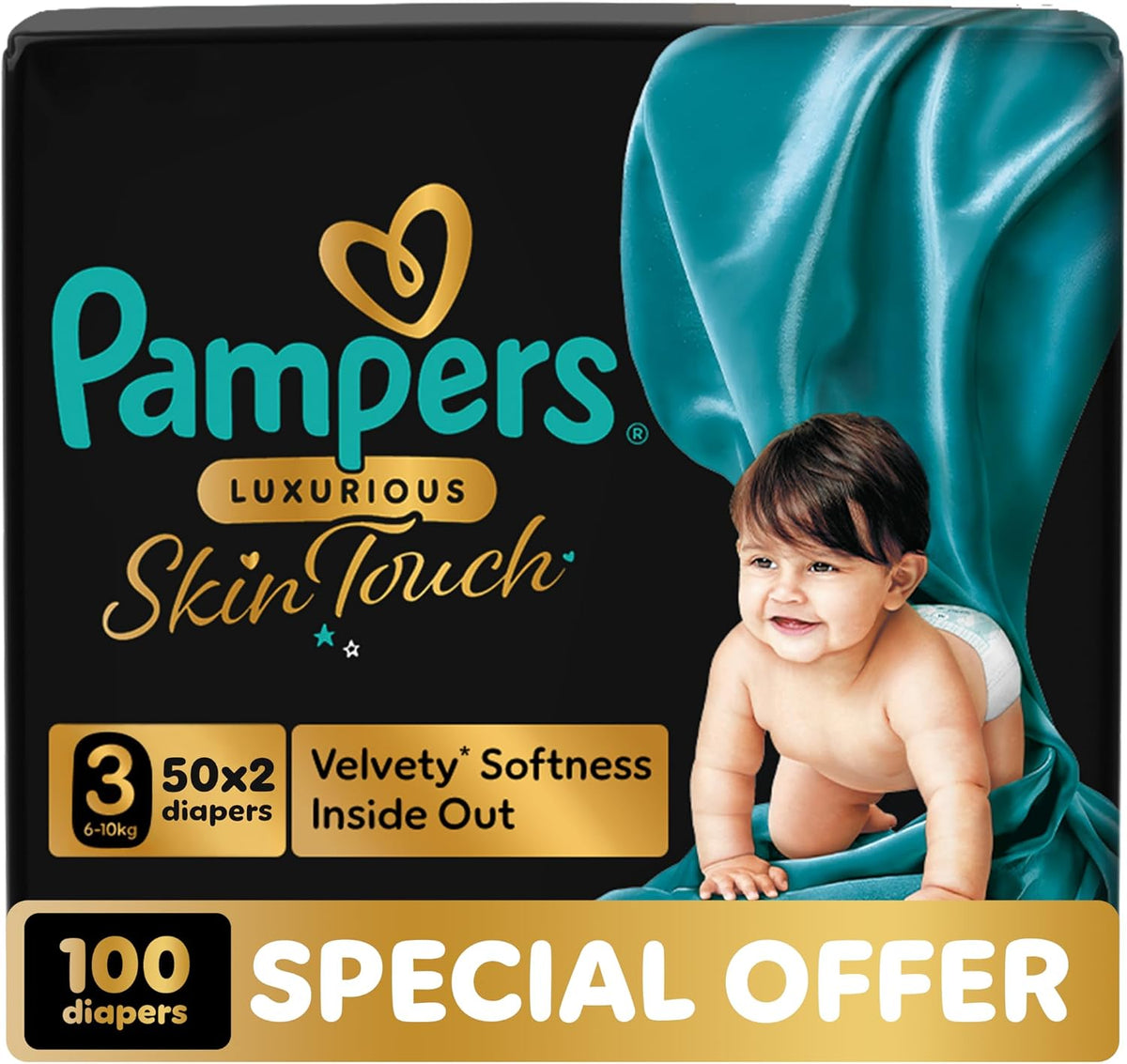 Pampers Luxurious Skin Touch Premium Diapers 6-10kg Size 3,100 for Toddlers