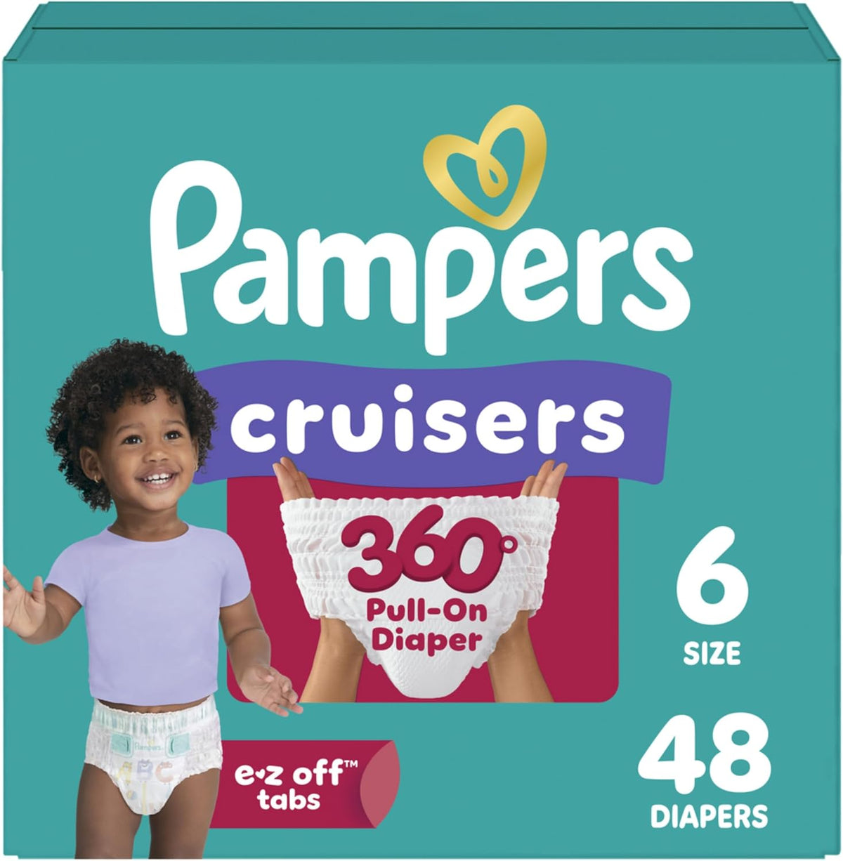 Pampers Cruisers 360 Diapers - Size 6, 48 Count, Pull-On Disposable Baby Diapers, Gap-Free Fit