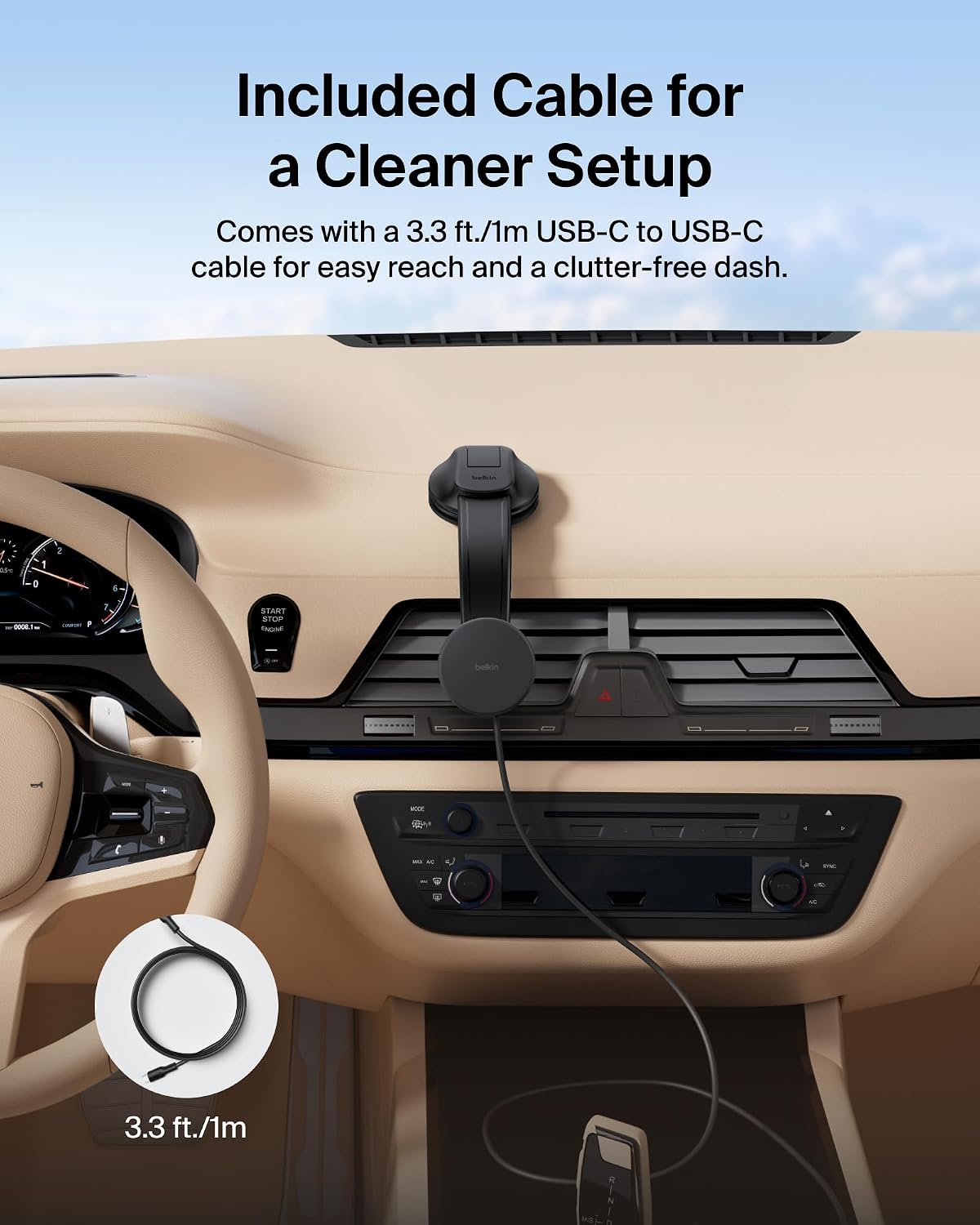 Belkin Wireless Car Charger, Magnetic Car Vent Mount & Dash Mount with USB C Cable, MagSafe Compatible Fast Charging for iPhone 17, Galaxy S25, Pixel 10, & More - Qi2 Travel Car Accessories - Black