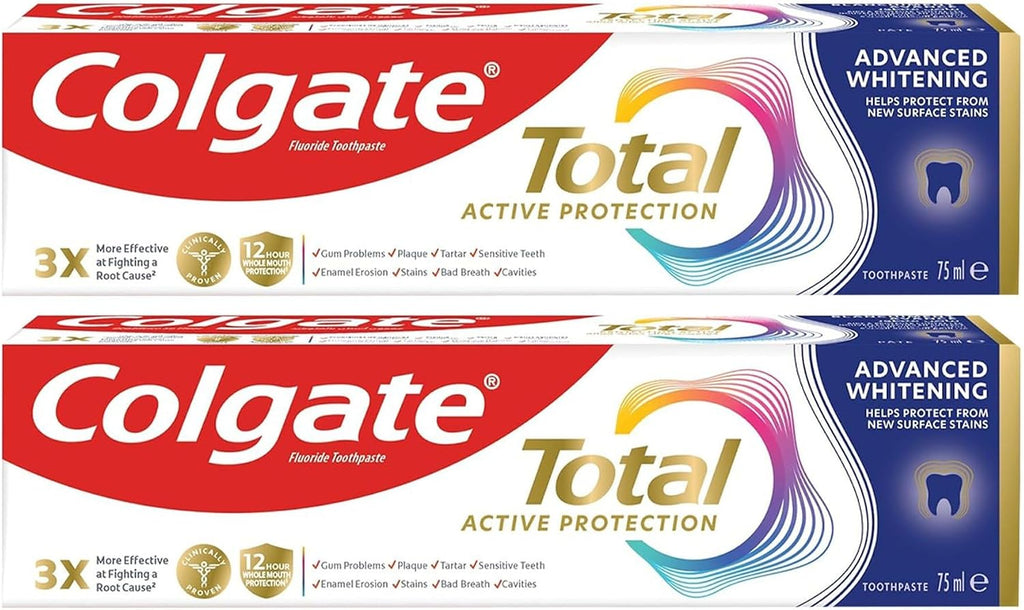 Colgate Total Active Protection Advanced Whitening Toothpaste 2 x 75 ml — front product image