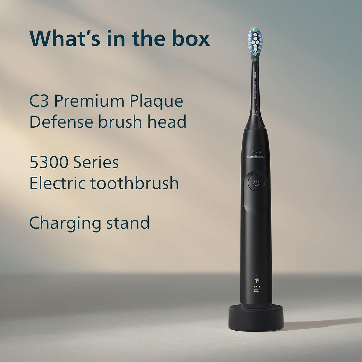 Philips Sonicare 5300 Series Electric Toothbrush Next-Generation Sonicare Technology, Pressure Sensor, 2 Intensity Settings,SmarTimer,BrushPacer,21-day Runtime,Black,Model HX7101/05,UAE Certified — Black