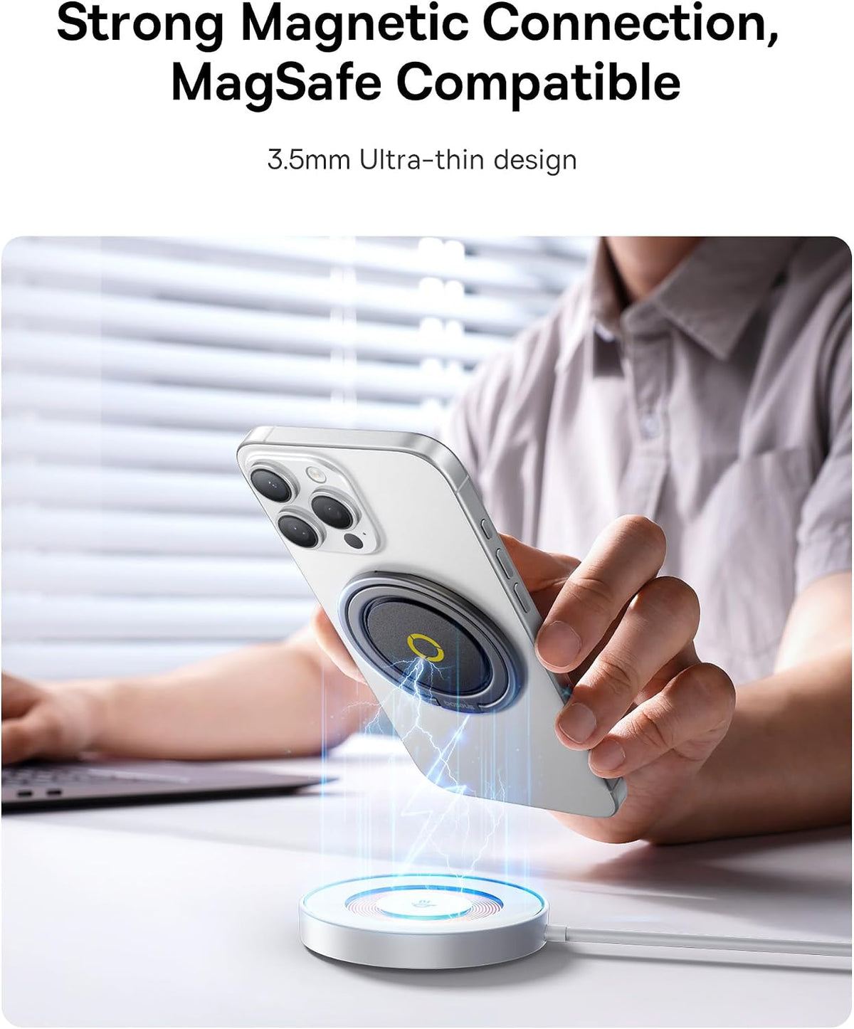 Baseus MagPro II Magnetic Ring for iPhone MagSafe, Magnetic Holder 7.5N, 360° Rotary Mount for iPhone 17 16 15 14 13 12 Pro MAX — Grey