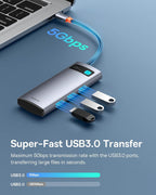 Baseus USB C Hub 7 in 1 Adapter with 4K @ 60Hz HDMI, 100W PD, 3 USB-A 3.0 5Gbps, SD/TF Card Reader, USB Docking Station — Silver