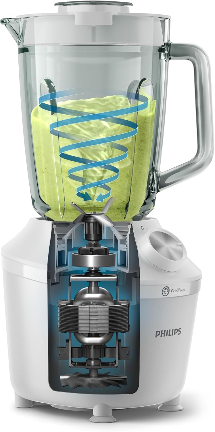 Philips Blender 600W, 2L Glass Jar Capacity, 2 Speed Settings + Pulse — white