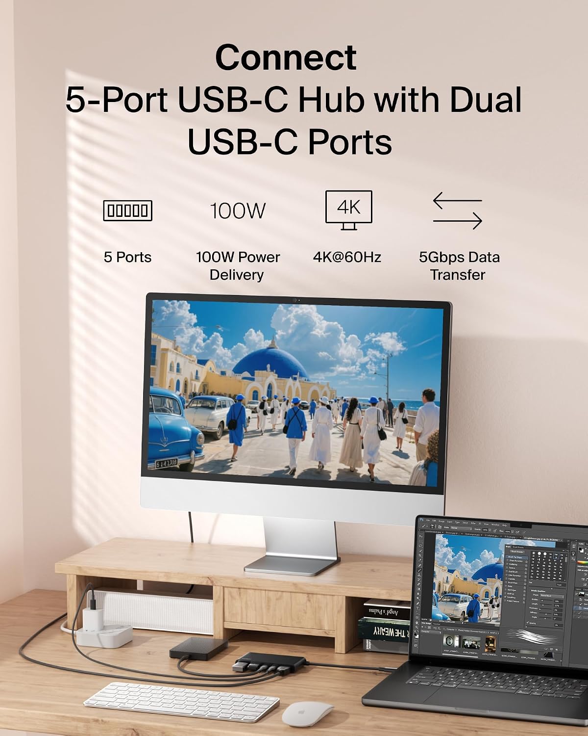 Belkin USB C Hub, 5-Port Hub w/ 4K HDMI Display @ 60Hz, 100W Power Delivery, Fast Data Transfer 5Gbps, USB C Multiport Adapter for MacBook, iPad Pro, Chromebook, & More - Upgraded HDMI 2.0 - Black