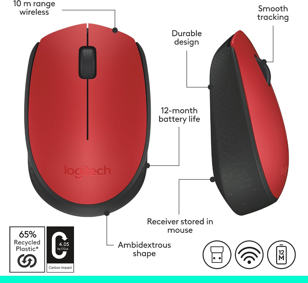 Logitech M171 Wireless Mouse — Red