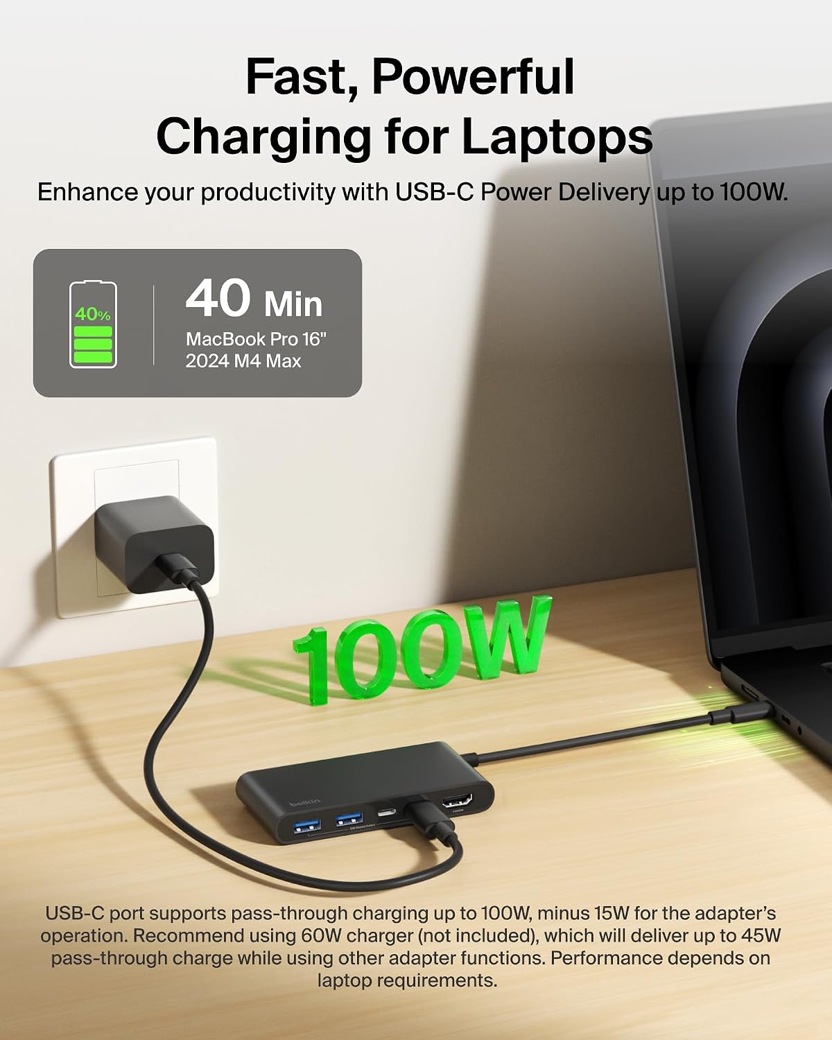 Belkin USB C Hub, 5-Port Hub w/ 4K HDMI Display @ 60Hz, 100W Power Delivery, Fast Data Transfer 5Gbps, USB C Multiport Adapter for MacBook, iPad Pro, Chromebook, & More - Upgraded HDMI 2.0 - Black
