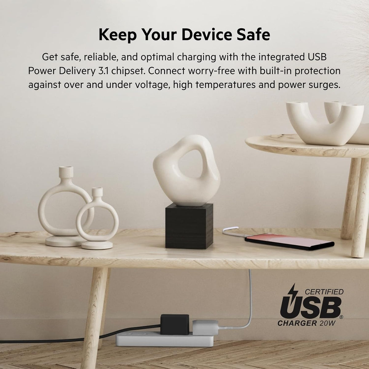Belkin 20W USB Type C Power Delivery Wall Charger, Fast Charging Adaptor with Certified USB-C PD 3.1 PPS and Travel Sized Compact Design for iPhone 15, Pro, Max, Mini, iPad, Galaxy, Pixel and More