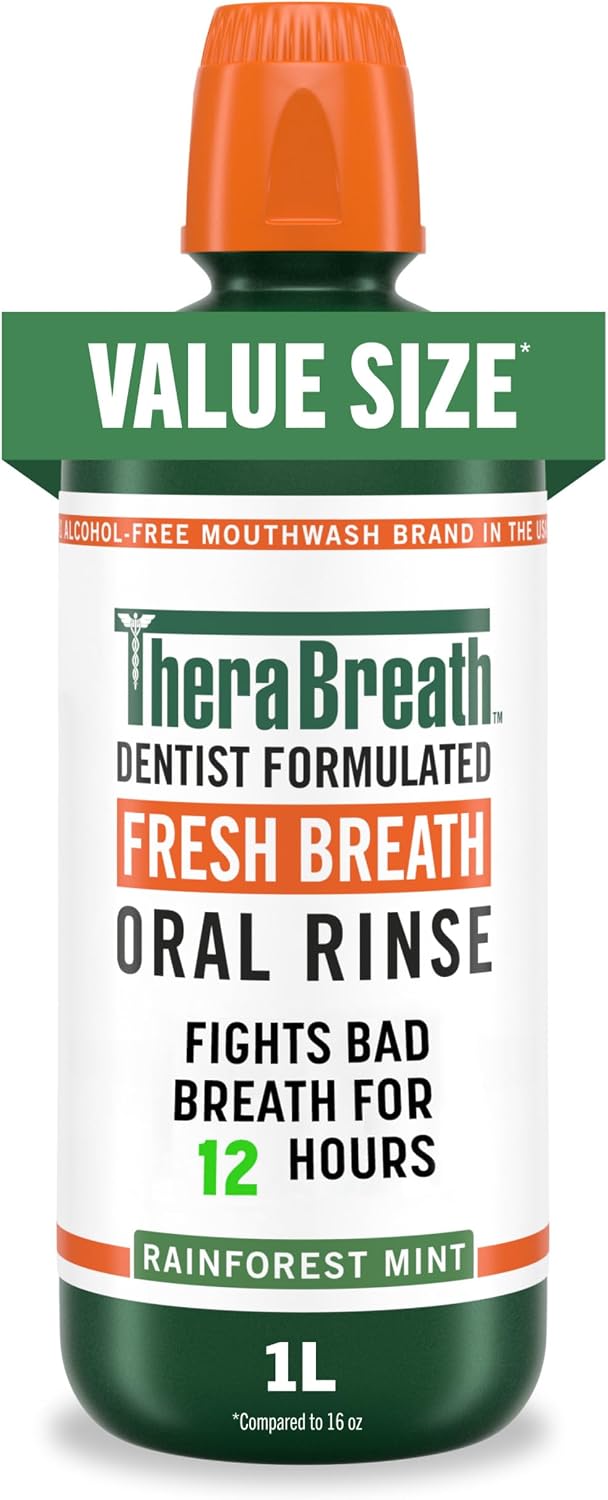 TheraBreath Fresh Breath Mouthwash, Rainforest Mint, 1 L — front product image