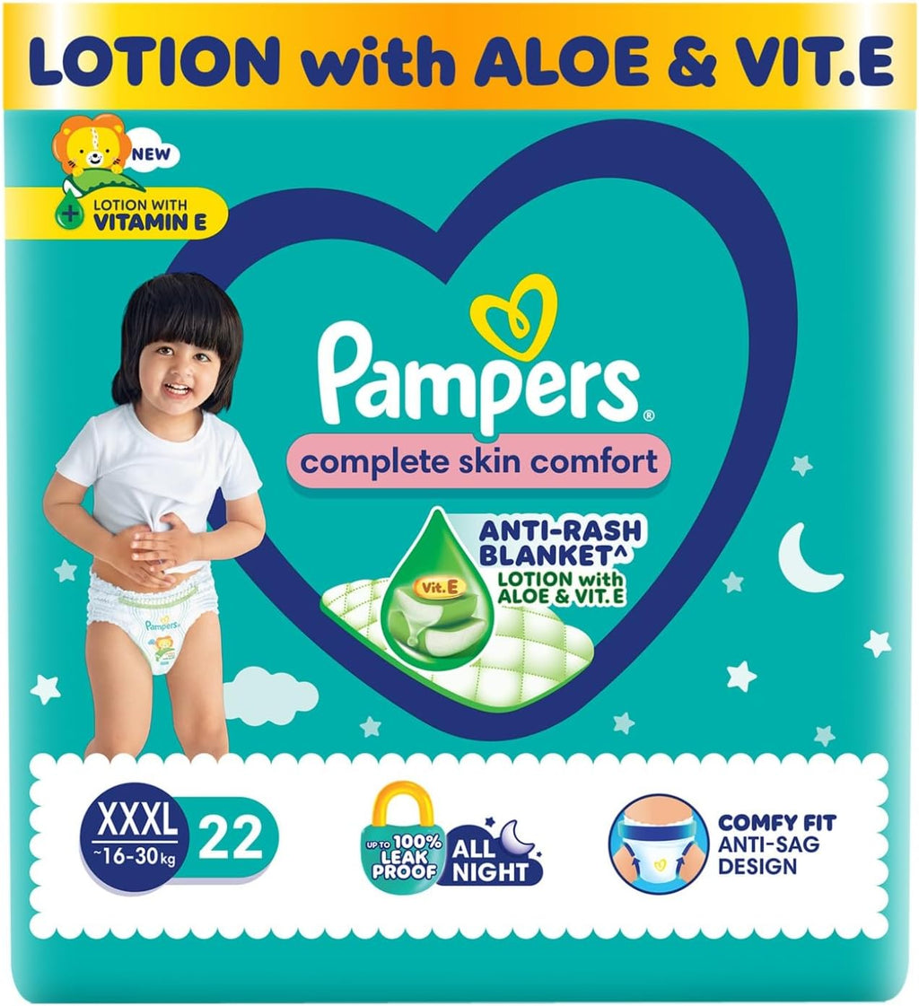 Pampers All round Protection Pants Style Baby Diapers, XXX-Large (XXXL) Size, 22 Count, Anti Rash Blanket, Lotion with Aloe Vera, 17+ kgs Diapers
