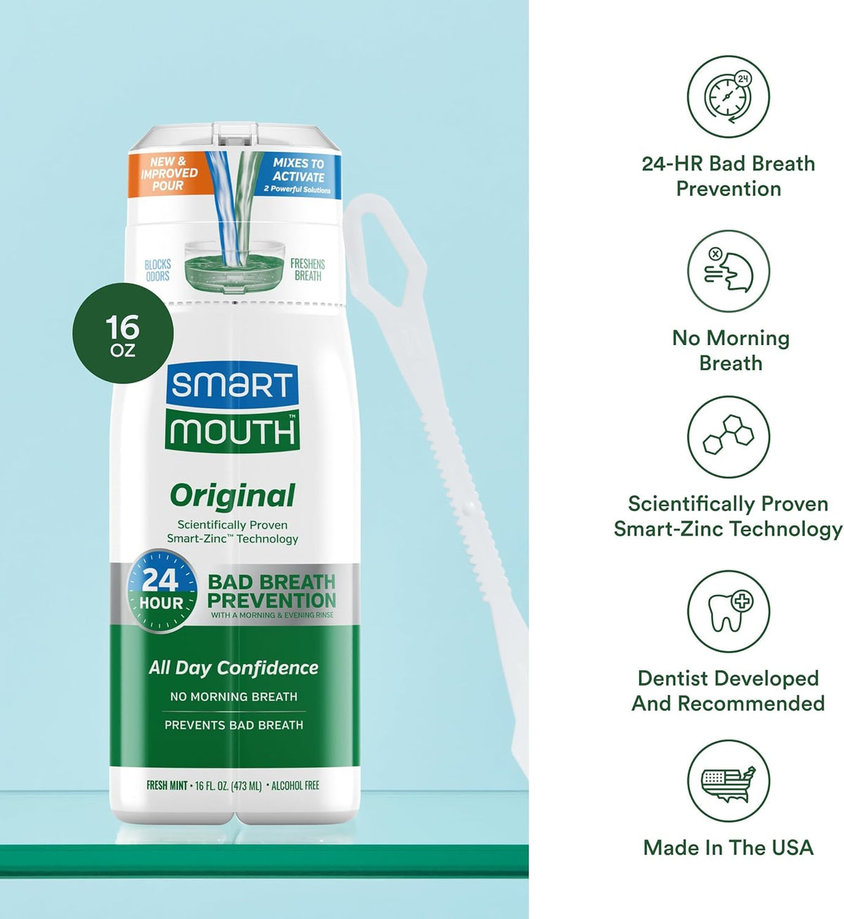 SmartMouth Original Zinc Activated Mouthwash and Tongue Cleaner, 16 fl oz — additional product view 4