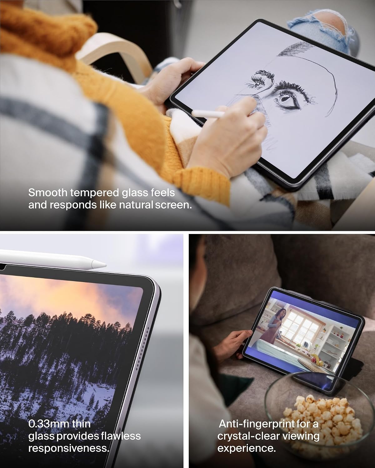 Belkin ScreenForce TemperedGlass screen protector for iPad Air 13-inch, 9H hardness rating tempered glass, 0.33mm thin, scratch-resistant with easy installation, compatible with case and Apple Pencil