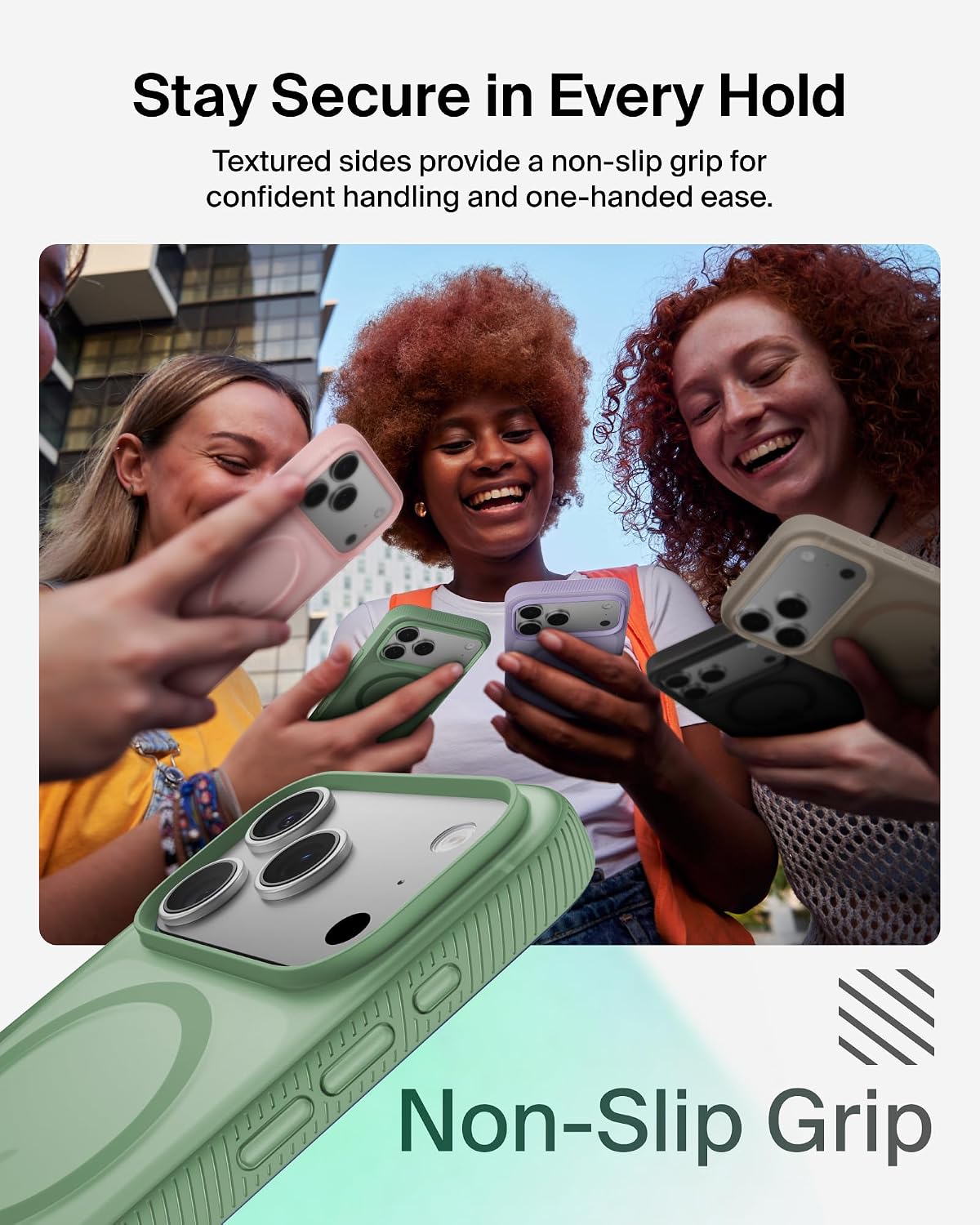 Belkin SheerForce Grip MagSafe Compatible iPhone 17 Pro Case with Slim Design & Anti-Slip Side Lines - Magnetic, Transparent, & Shockproof Protective iPhone Case - Sage