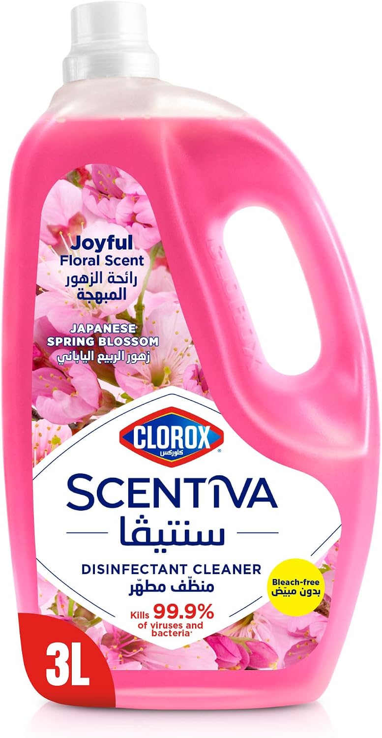 Clorox Scentiva Disinfectant Floor Cleaner 3L, Japanese Spring Blossom, Kills 99.9% of Viruses and Bacteria, Bleach Free — front product image