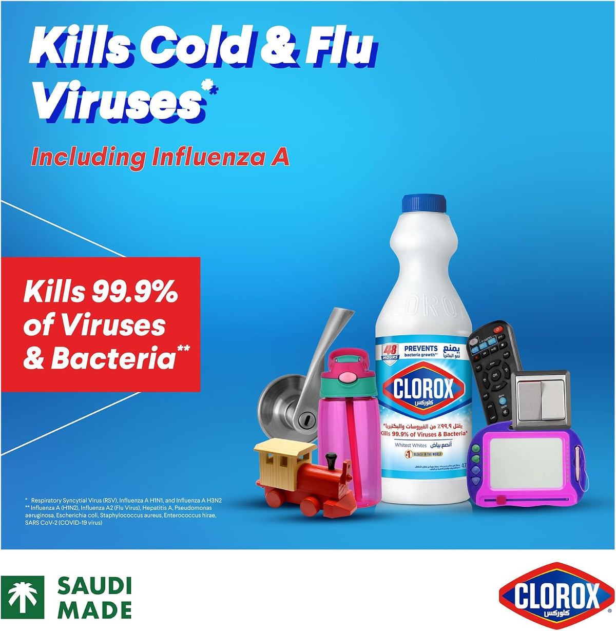 Clorox Liquid Bleach 470ml, Kills 99.9% of Viruses and Bacteria, 48 Hours Prevents Bacteria Growth, Removes Stains — additional view 2