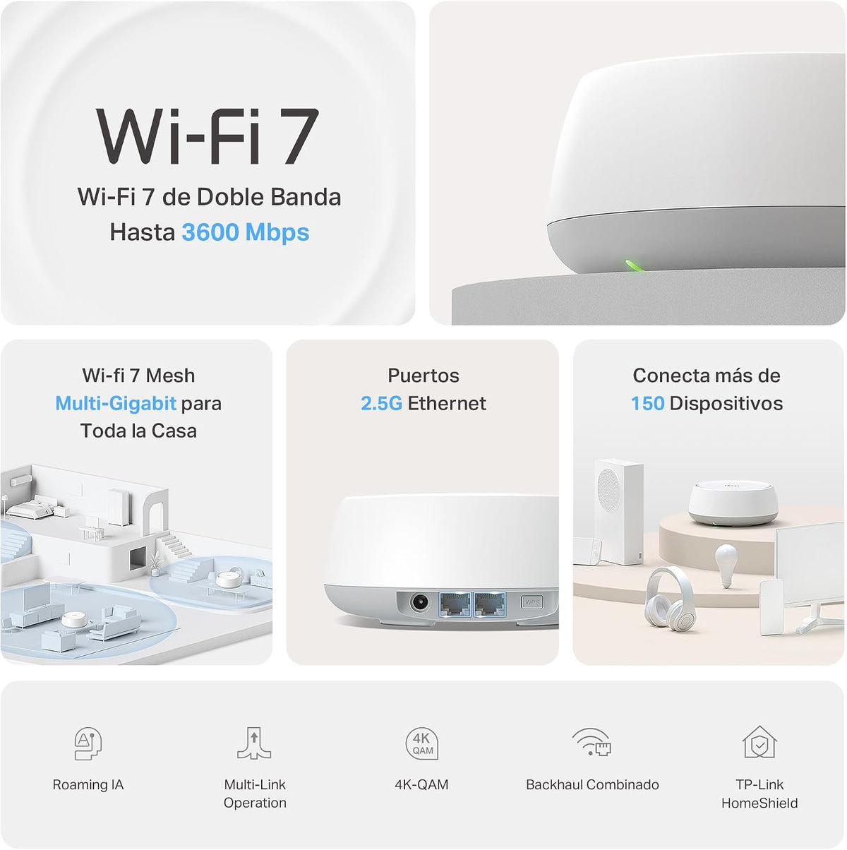 TP-Link Deco BE25(2-pack), BE3600 Mbps, 2×2.5 Gbps Ports, AI Supported Multi-Process Capability, Connectivity up to 150 Devices, VPN, WPA3, Dual-Band Wi-Fi 7 Mesh System