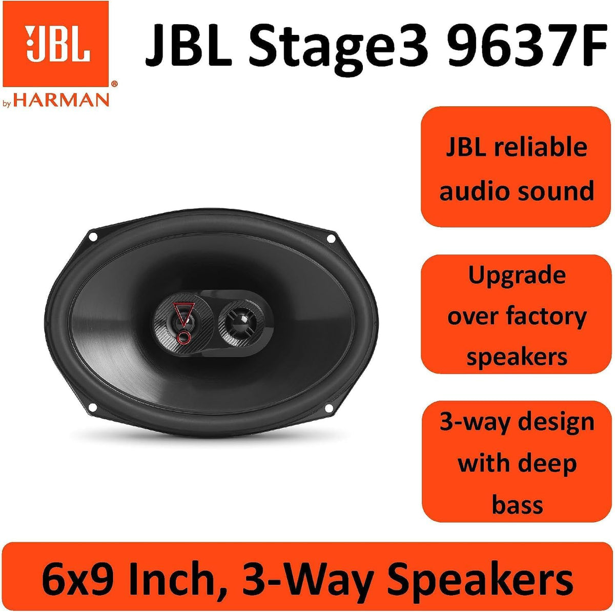 JBL Stage3 9637 6 x 9-Inch Car Speaker Set — Black