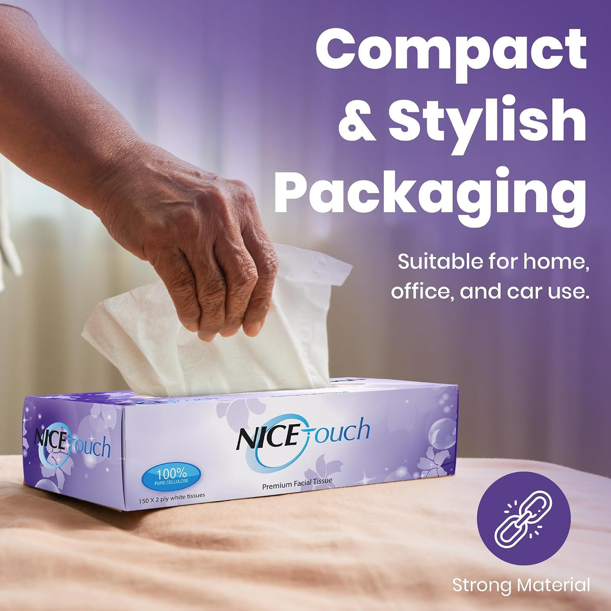 Nice Touch 2-Ply Facial Tissue Box, Pack of 5 boxes (150 sheets x 2 Ply) Large, Soft & Fluffy Facial Tissues — additional view 5