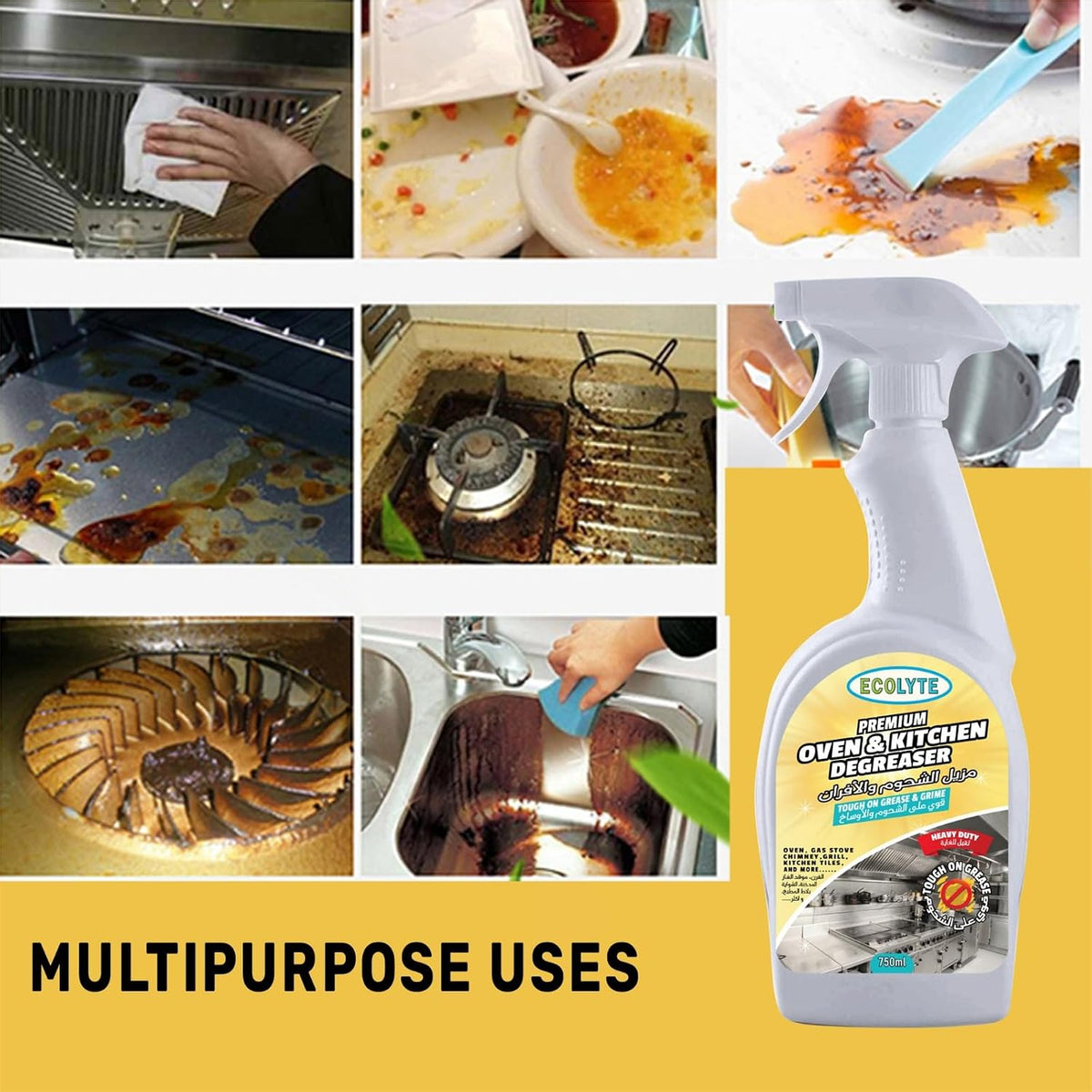 ECOLYTE+ Oven Cleaner & Kitchen Degreaser Premium Liquid, Suitable for Ovens, Chimney hoods, Grills, OTG, Gas Stove, Exhaust Fan, Removes tough Grease, Grime, Fats, Oils Remover (750 ml) — additional view 5