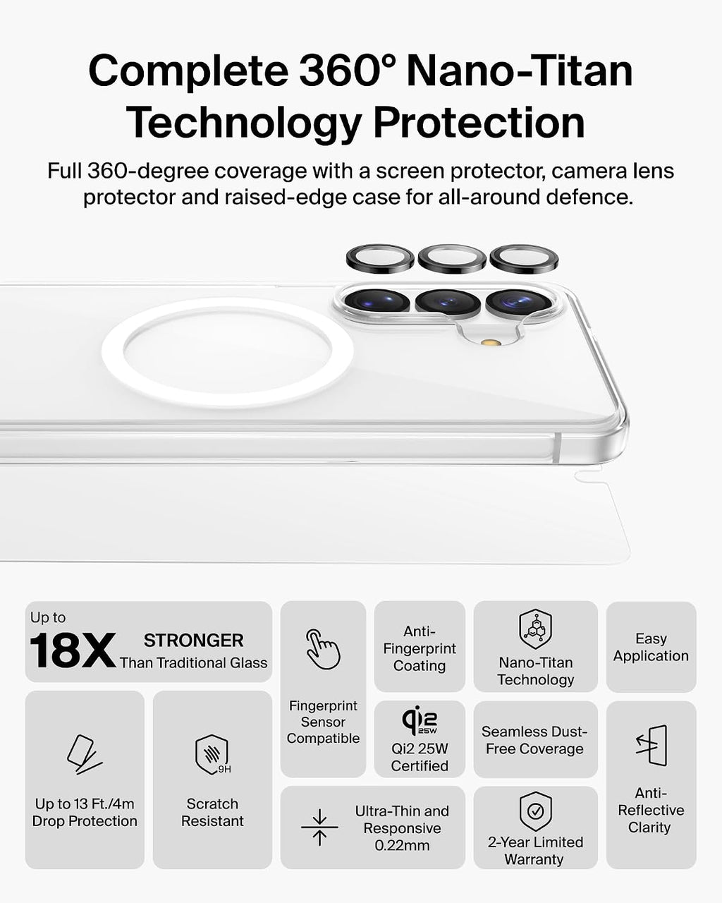 Belkin ScreenForce Titan Protective Bundle for Samsung Galaxy S26 with Scratch Resistant Screen Protector, Shockproof Phone Case and Anti-Reflective Camera Lens Protector - 4M Drop Protection