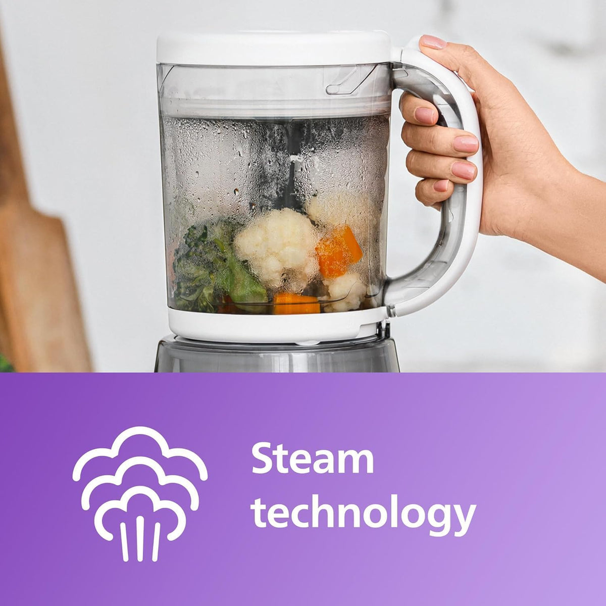 Philips 4 in 1 COMBINED STEAMER AND BLENDER + RECIPE BOOKLET + 120ml STORAGE BOWL (SCF883 / 01) — White