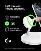 Belkin BoostCharge 3-in-1 Qi2 charger, MagSafe compatible wireless charging station, Qi2 Wireless Charger for Apple iPhone 17 Series, Air, Apple Watch, AirPods with Non-Slip Base, PSU Included - White