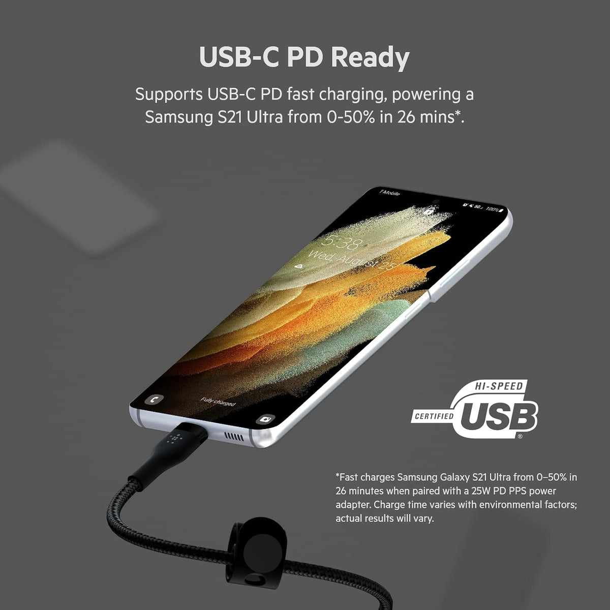 Belkin Fast Charge Pro Flex Braided USB C charger cable, USB-IF certified Power Delivery PD type C fast charging cable for iPhone 16, 15, Galaxy S24, S23, MacBook Pro, iPad, Pixel and more – 1m, black