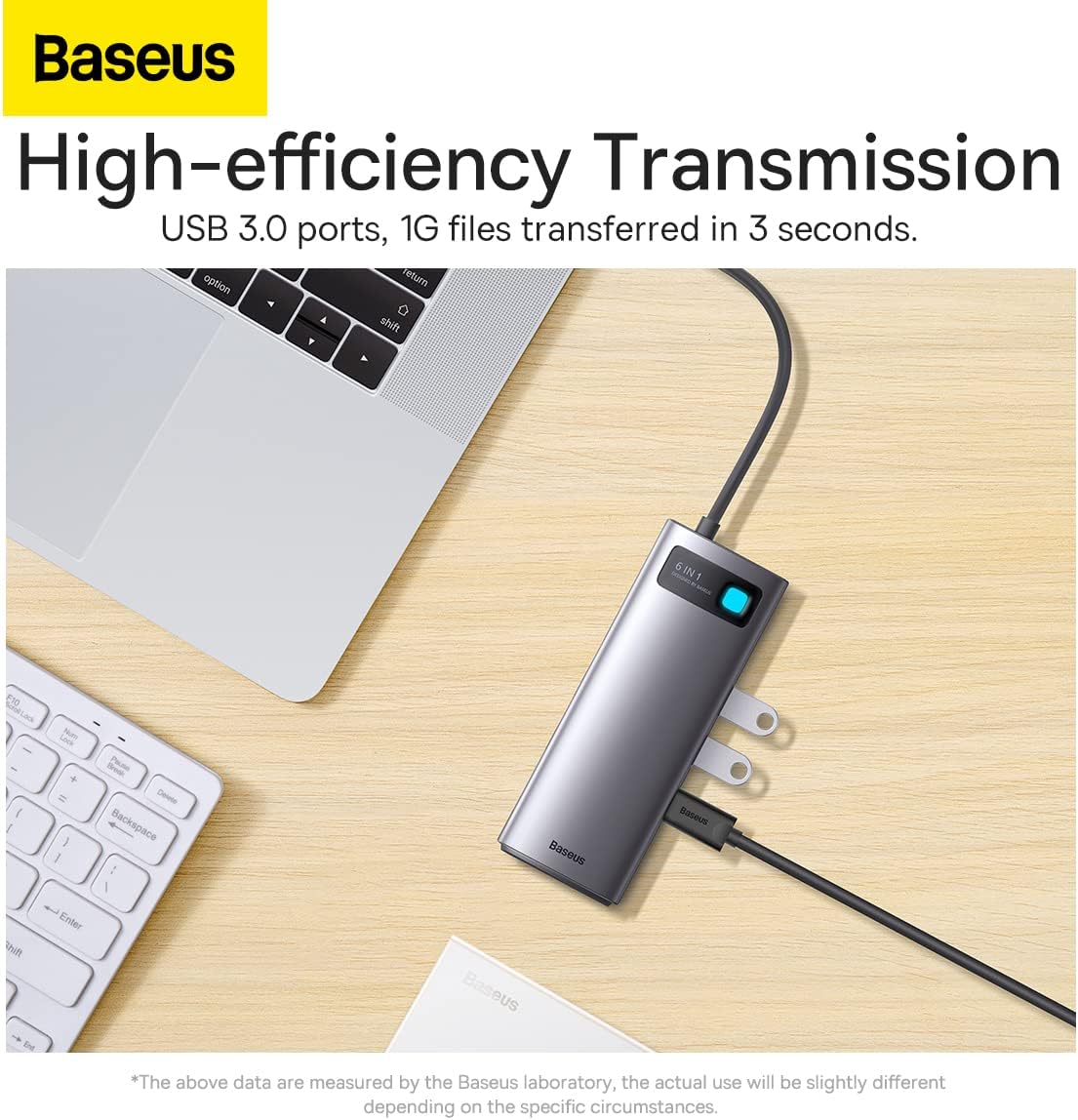 Baseus 6 in 1 USB C Docking Station, 10Gbps USB C Hub with 3 USB A/C Ports, 4K@60Hz HDMI, Gigabit Ethernet, 100W PD, USB Hub for Laptops, iPhone 15 Pro Max, MacBook, iPad — 6 in 1-GS — Grey