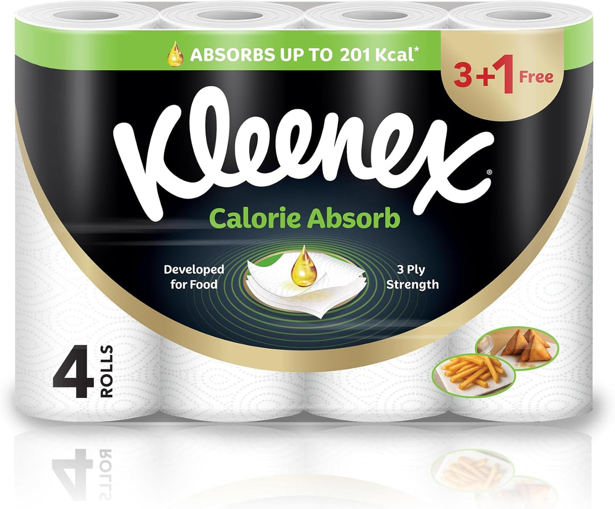 Kleenex Calorie Absorb Kitchen Tissue Paper Towel, 3 PLY, 4 Rolls x 50 Sheets, Food-Grade Strong Absorbent Kitchen Tissue — front product image