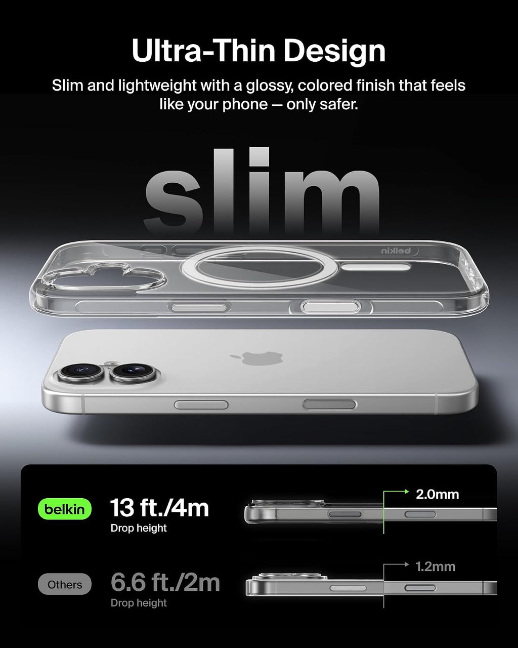 Belkin SheerForce Clear MagSafe Compatible iPhone 17 Case with Slim Design & Anti-Scratch Treated Coating - Magnetic, Transparent, & Shockproof Protective iPhone Case - Clear