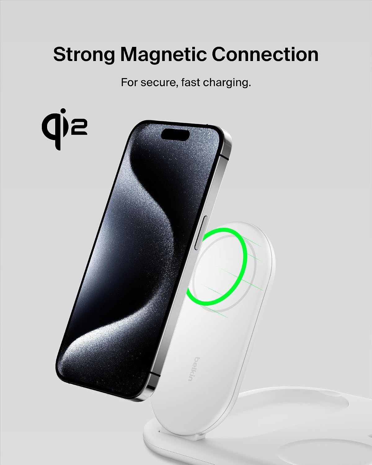 Belkin BoostCharge 3-in-1 Magnetic Foldable Charger with Qi2 15W, MagSafe Compatible Fast Charger for iPhone 17, Air, 16, Pixelsnap, Apple Watch, AirPods with Non-Slip Base, PSU Included - White